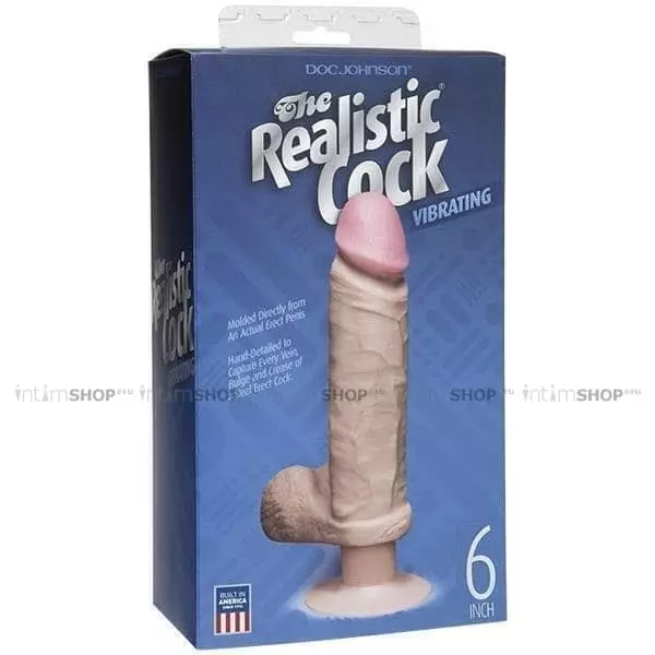 Фаллоимитатор с вибрацией Doc Johnson The Realistic Cock 6” с вибрацией 21.5 см, телесный